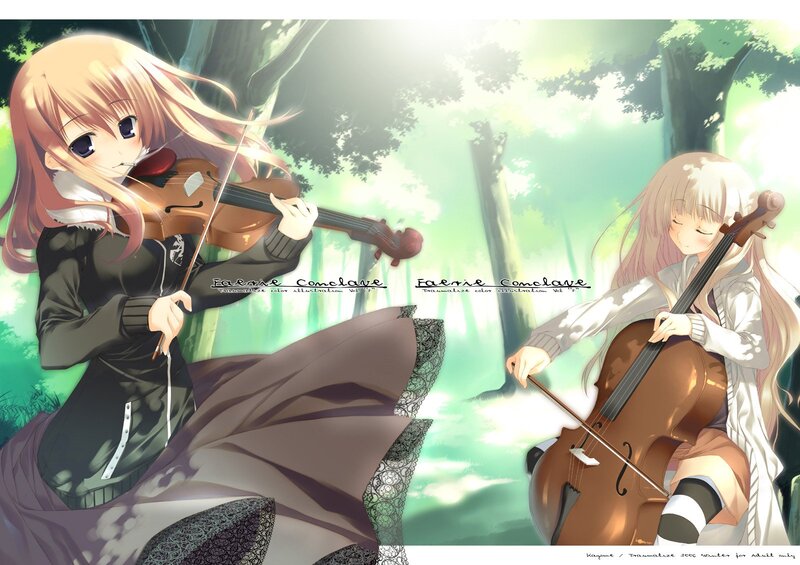Two Girls Playing Instruments — Green, Serene