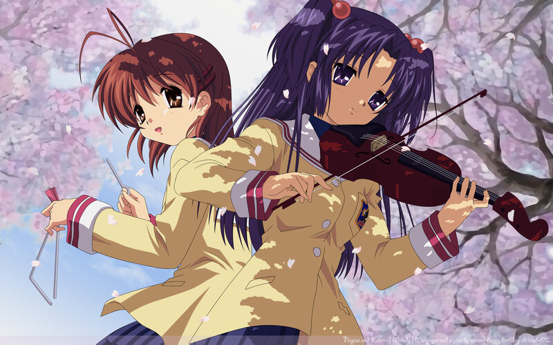 Two Girls Playing Instruments — Purple