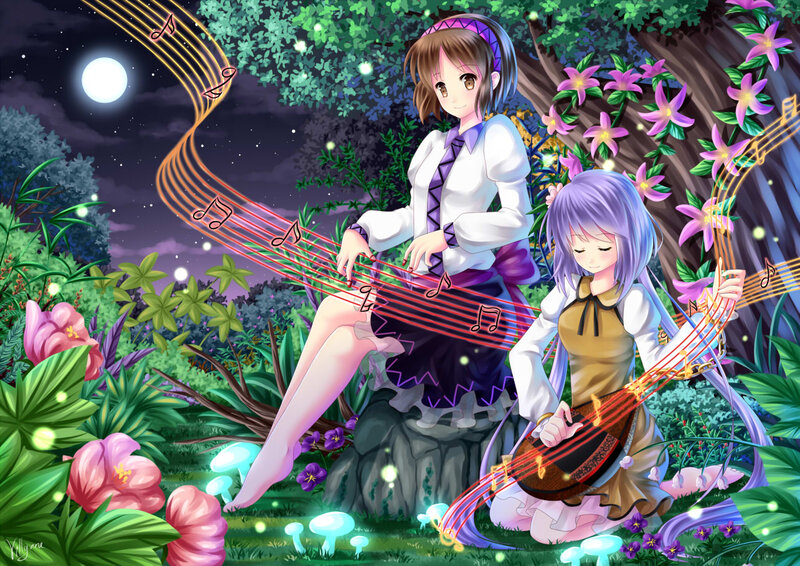 Two Girls Playing Music — Green, Serene