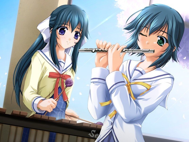 Two girls playing music