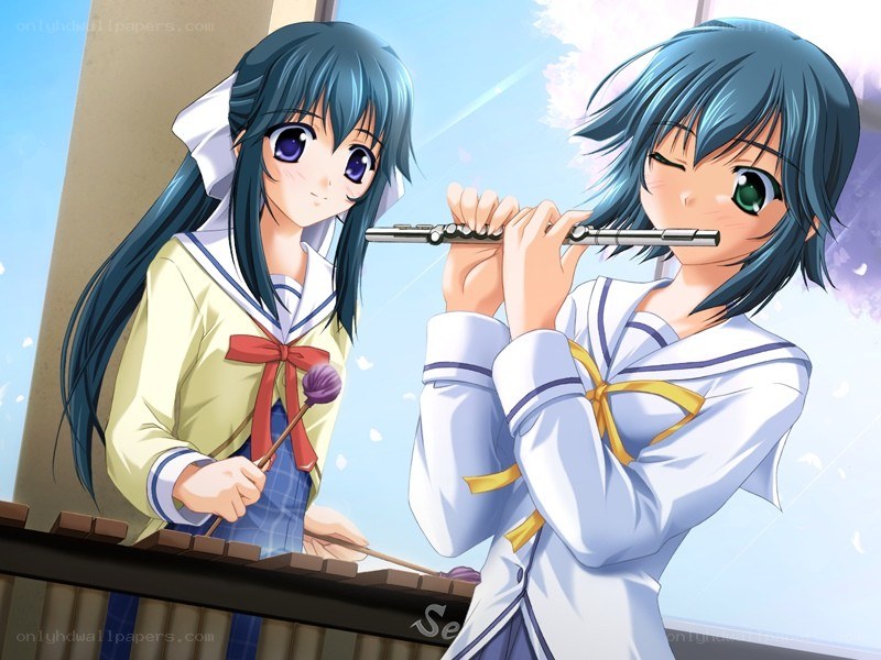 Two girls playing music