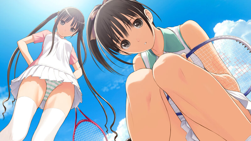 Two girls playing tennis