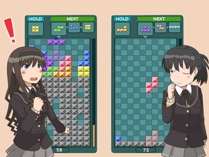 Two girls playing Tetris