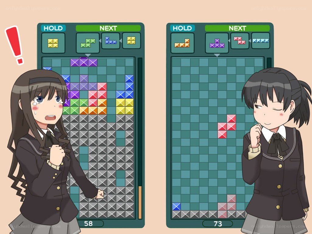Two girls playing Tetris