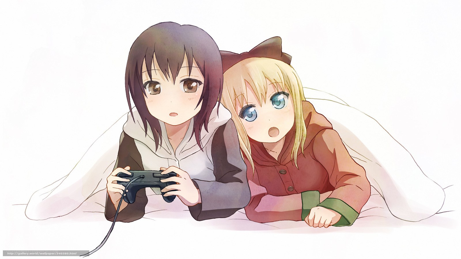Two girls playing video game