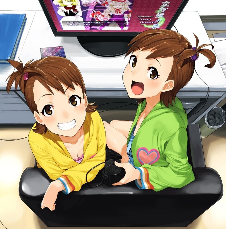 Two girls playing video games