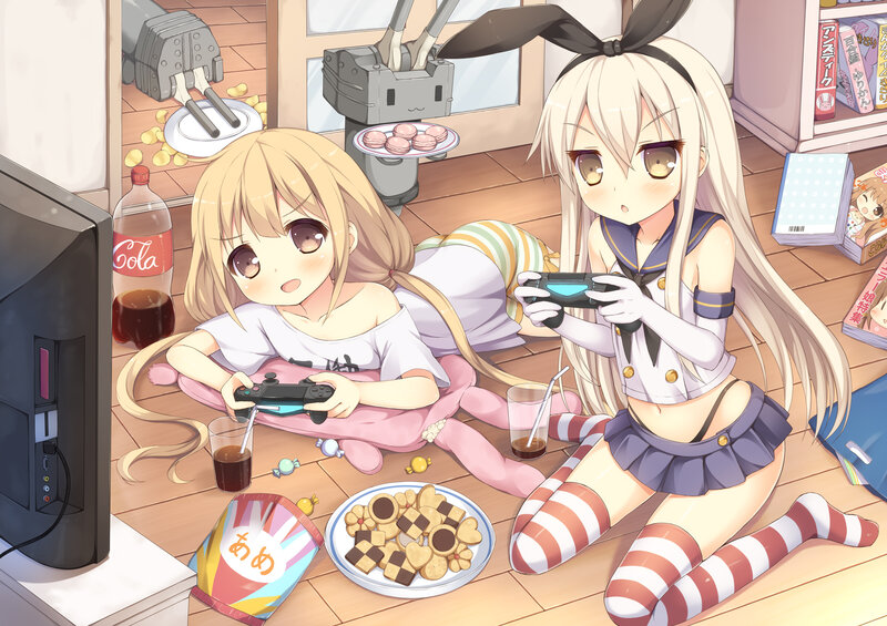 Two Girls Playing Video Games — Pink, Playful