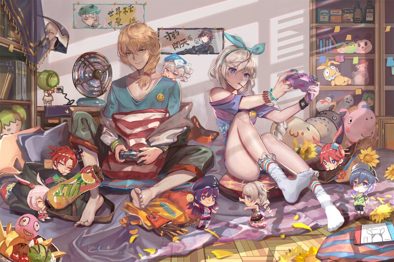 Two Girls Playing Video Games — Purple, Relaxed