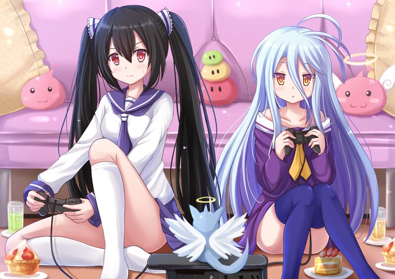 Two Girls Playing Video Games — Purple