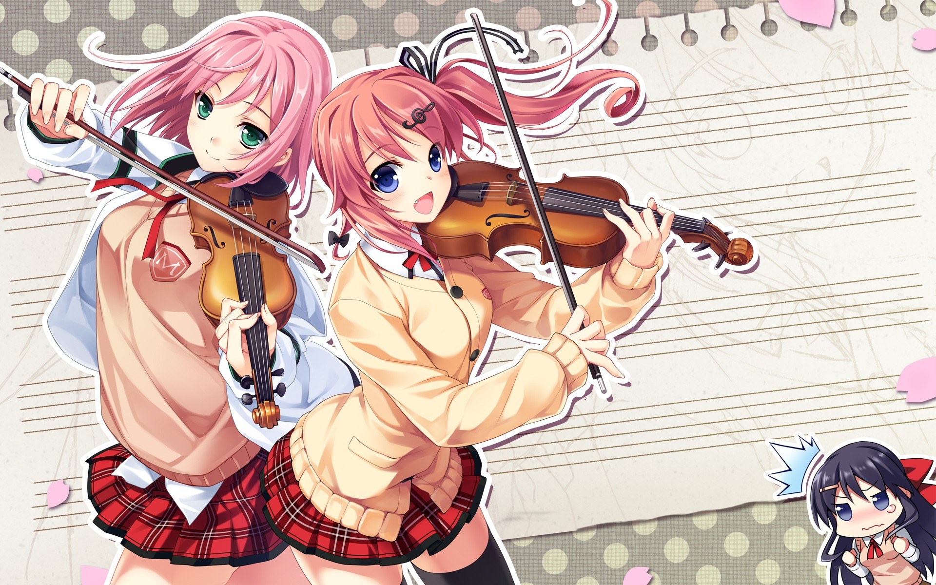 Two girls playing violins