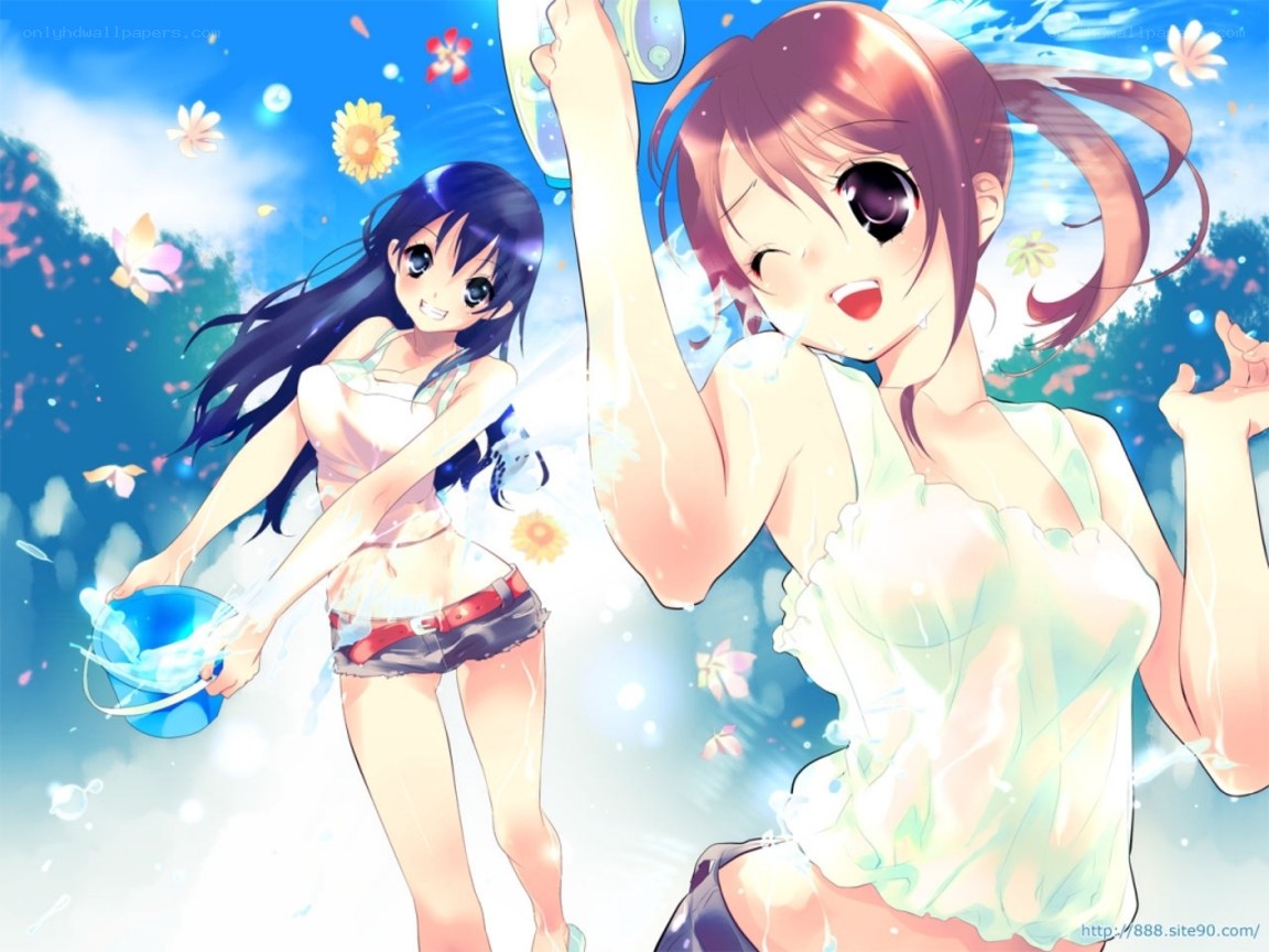 Two girls playing with water