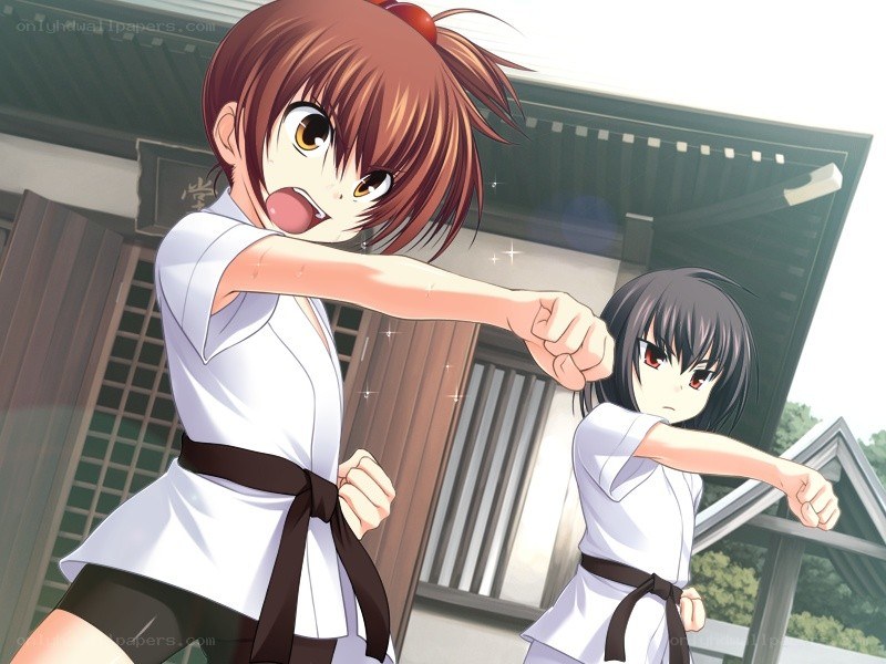 Two girls practicing martial arts
