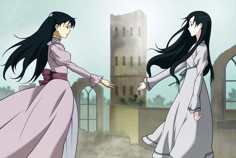two girls reaching for each other