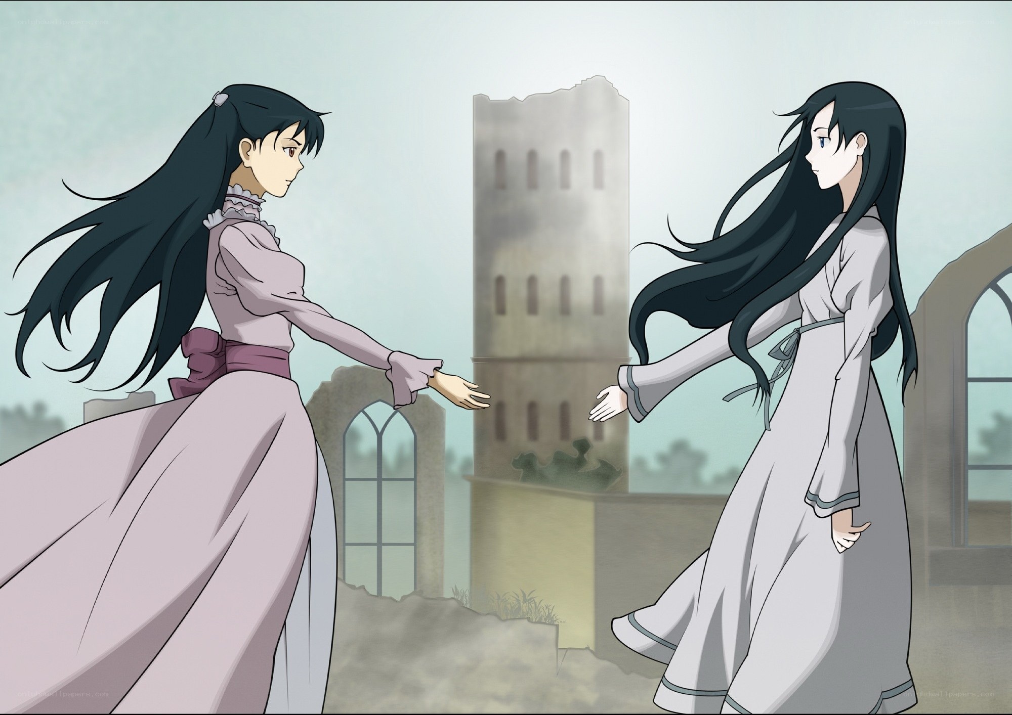 two girls reaching out
