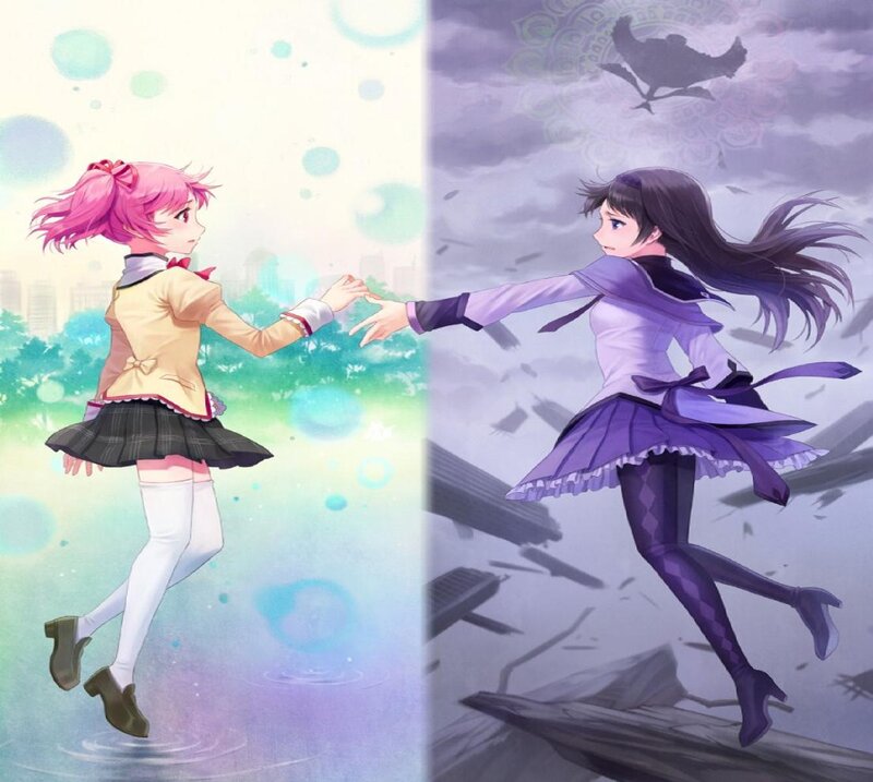 Two Girls Reaching — Pink