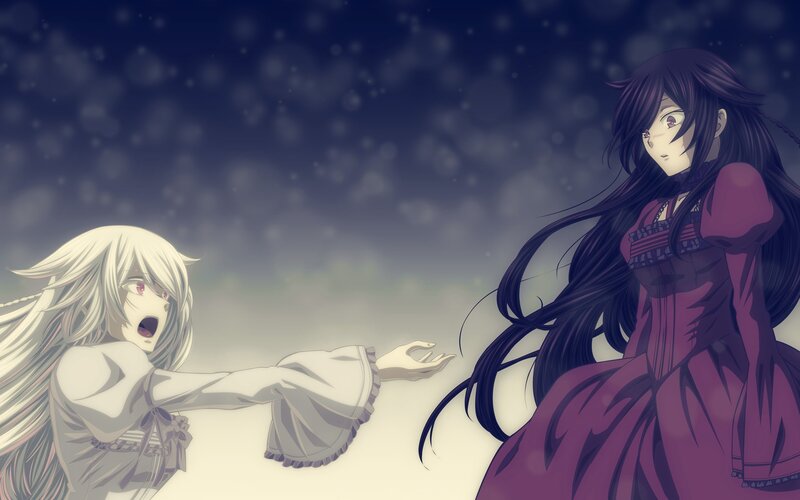 Two Girls Reaching — Purple