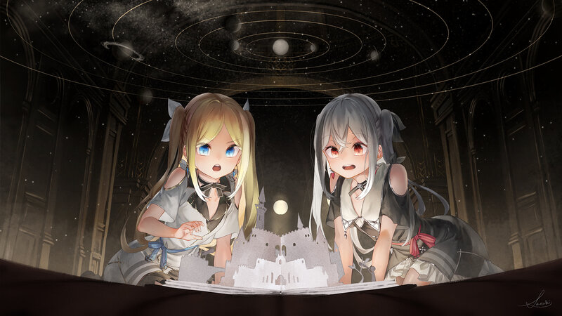 Two Girls Reading Book — Black