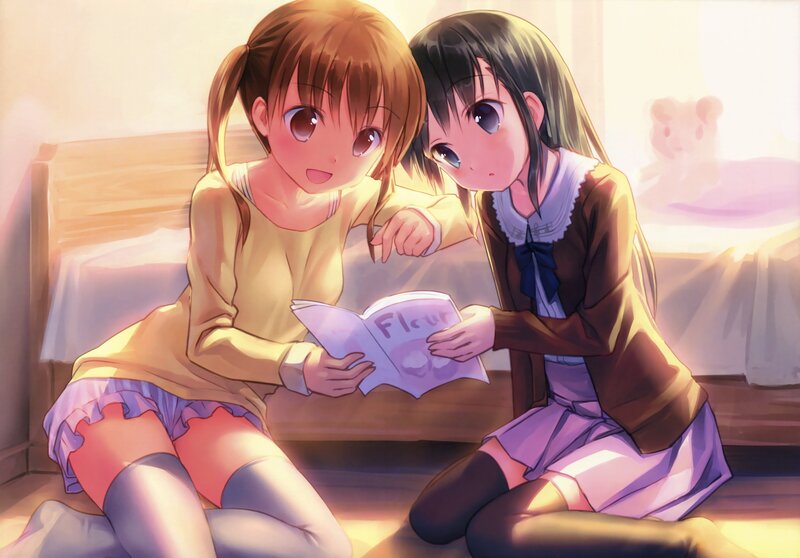 Two Girls Reading Book — Yellow