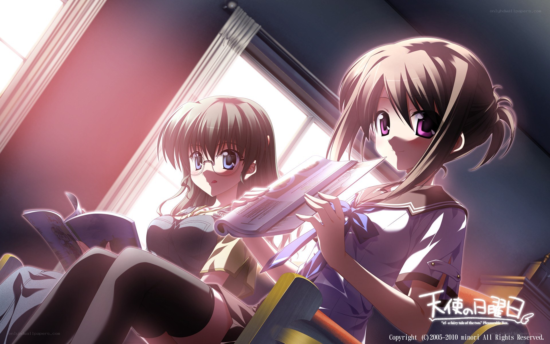 Two girls reading books
