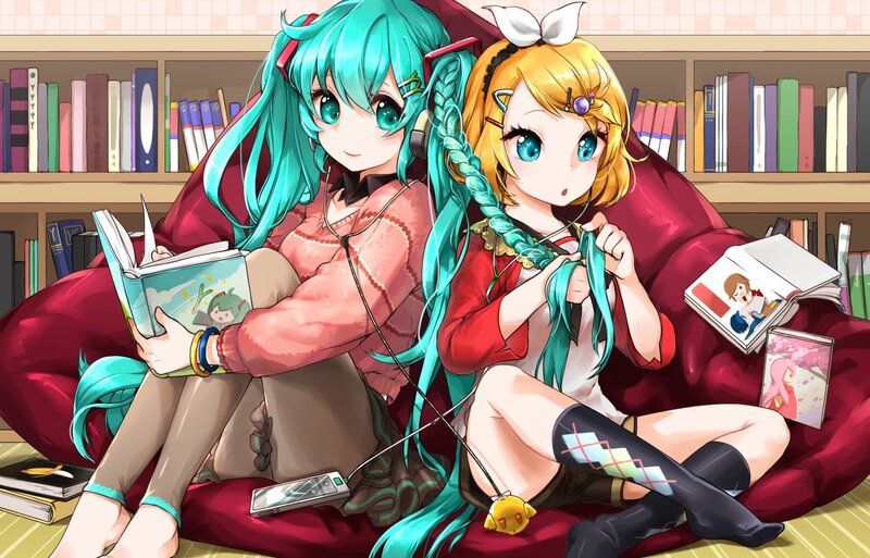 Two Girls Reading Books — Cyan