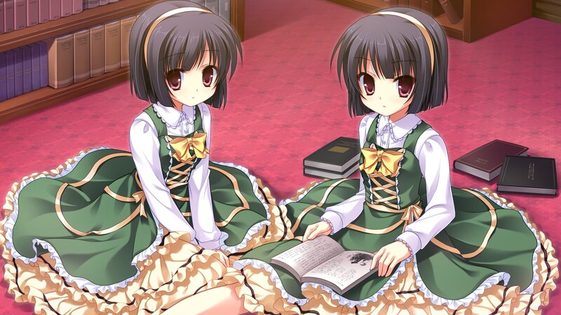 Two Girls Reading Books — Green