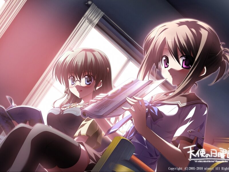 Two Girls Reading Books — Purple