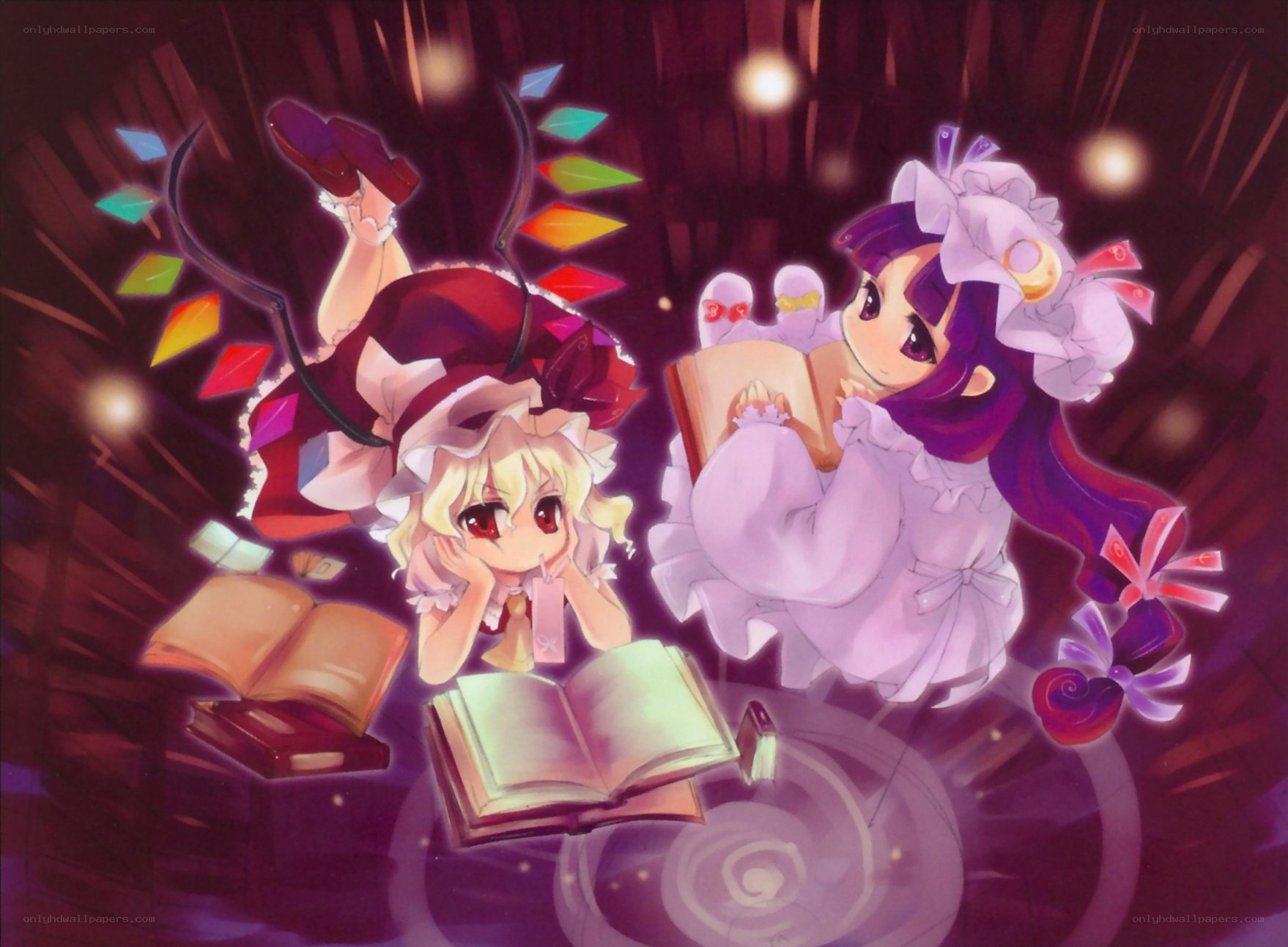 Two girls reading in a library