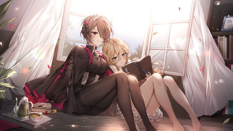 Two Girls Reading Together — Brown, Serene