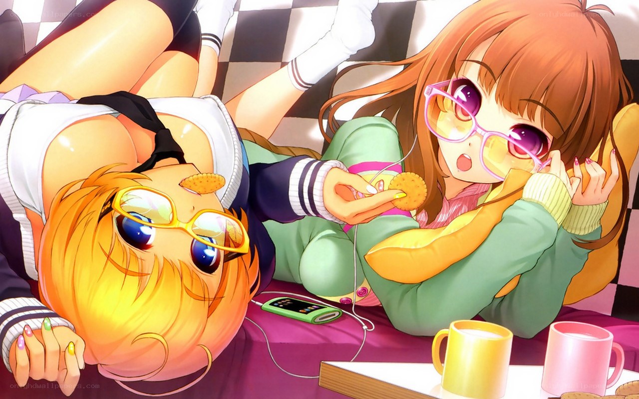 Two girls relaxing with snacks