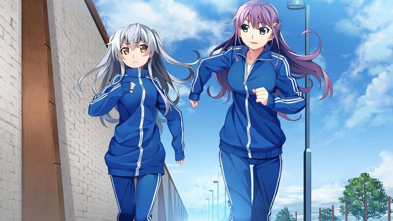 Two Girls Running — Blue, Active