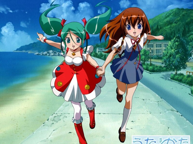 Two Girls Running — Blue, Cheerful