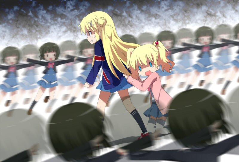 Two Girls Running — Blue, Dramatic