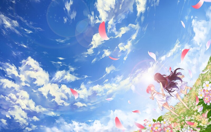 Two Girls Running — Blue, Serene, Afternoon, Anime