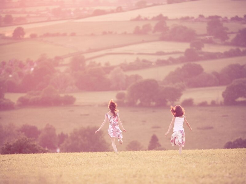 Two Girls Running — Pink, Serene