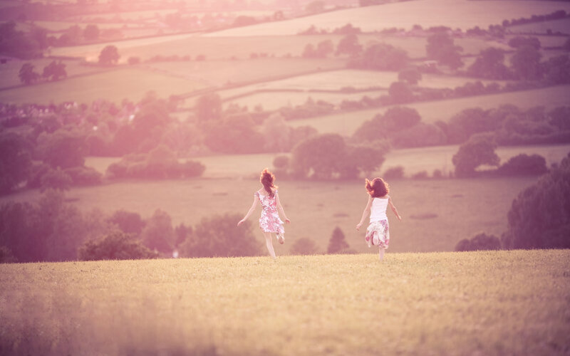 Two Girls Running — Pink