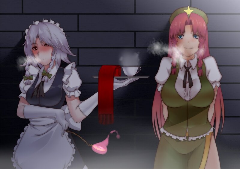 Two girls serving tea