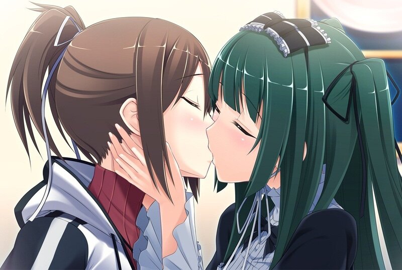 two girls sharing a kiss