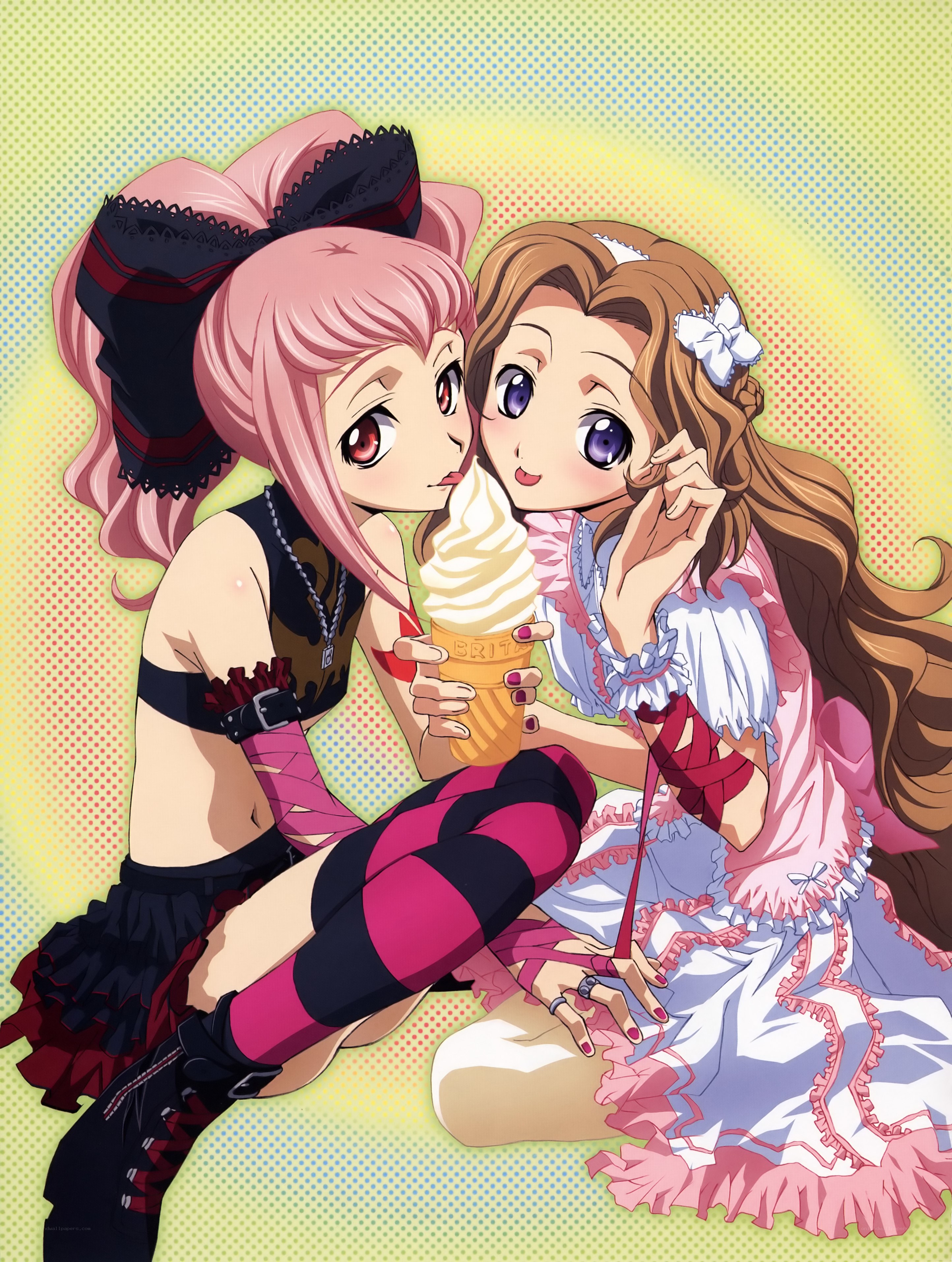 Two girls sharing ice cream