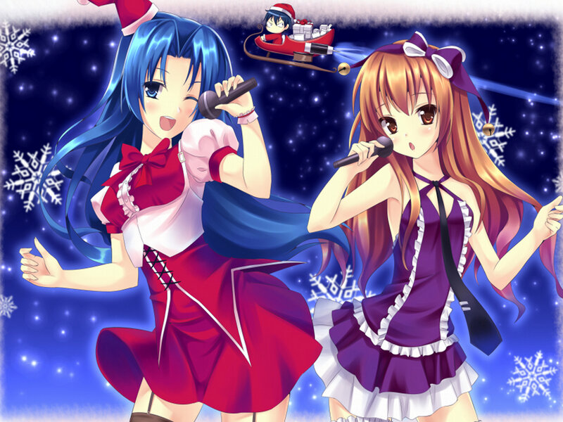 Two Girls Singing — Blue, Festive