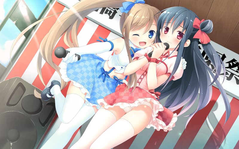 Two Girls Singing — Blue, Playful