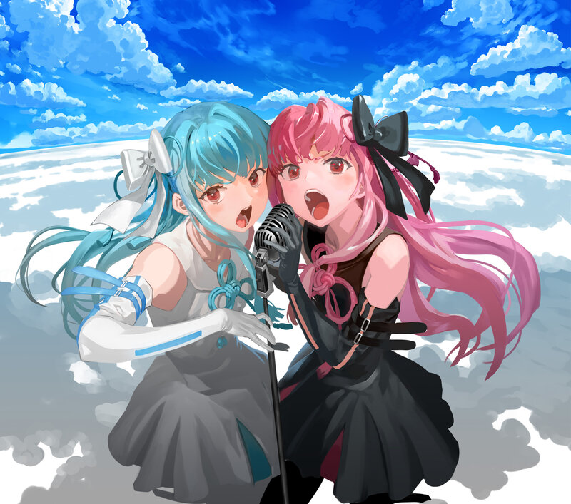 Two Girls Singing into Microphone