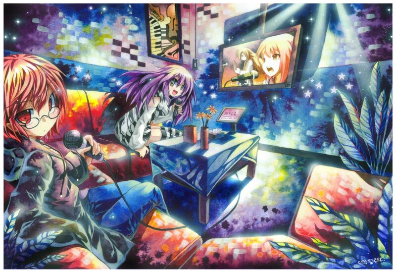 Two Girls Singing Karaoke — Purple