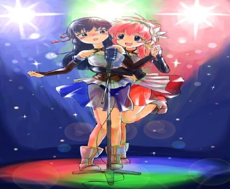 Two Girls Singing on Stage — Blue