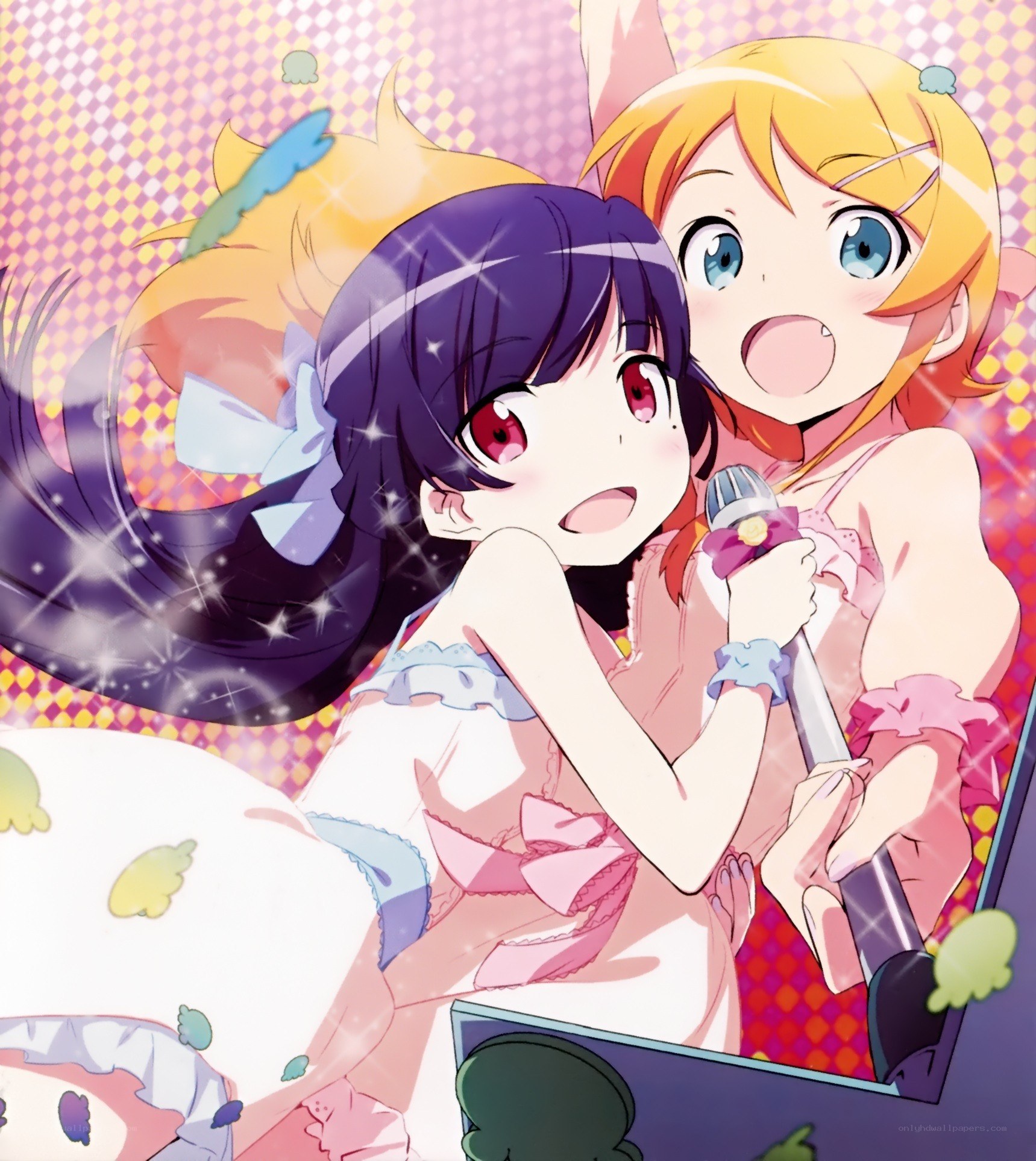 Two girls singing together