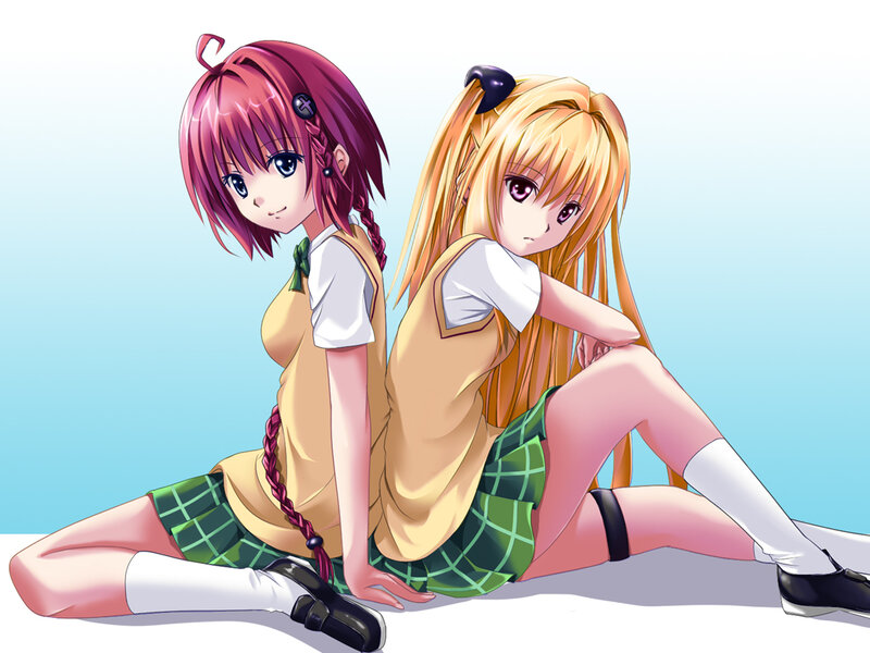 Two Girls Sitting Back-to-back — Blue