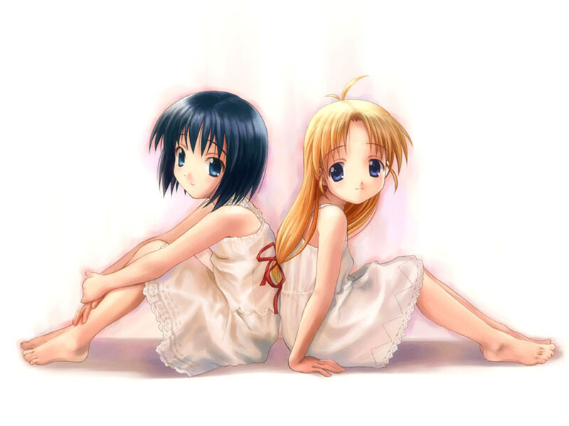 Two Girls Sitting Back-to-back — White