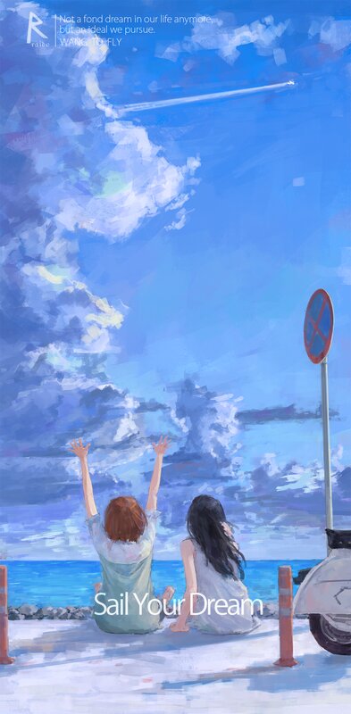Two Girls Sitting on Beach