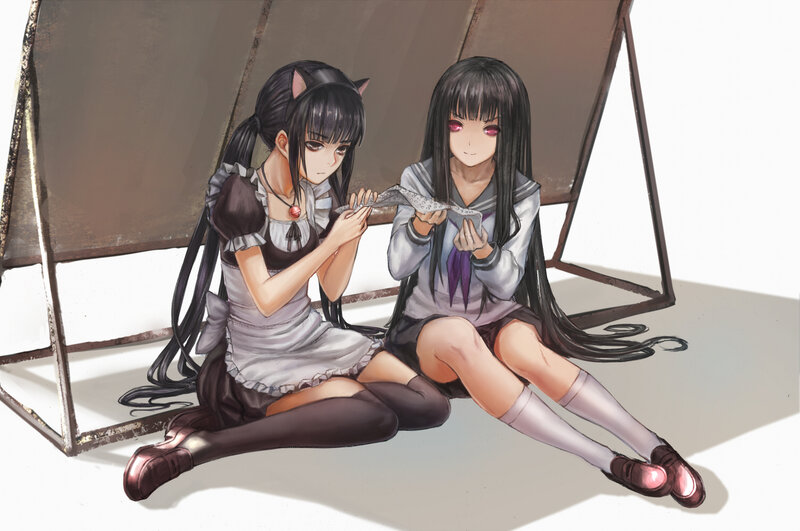 Two Girls Sitting on Floor — Black