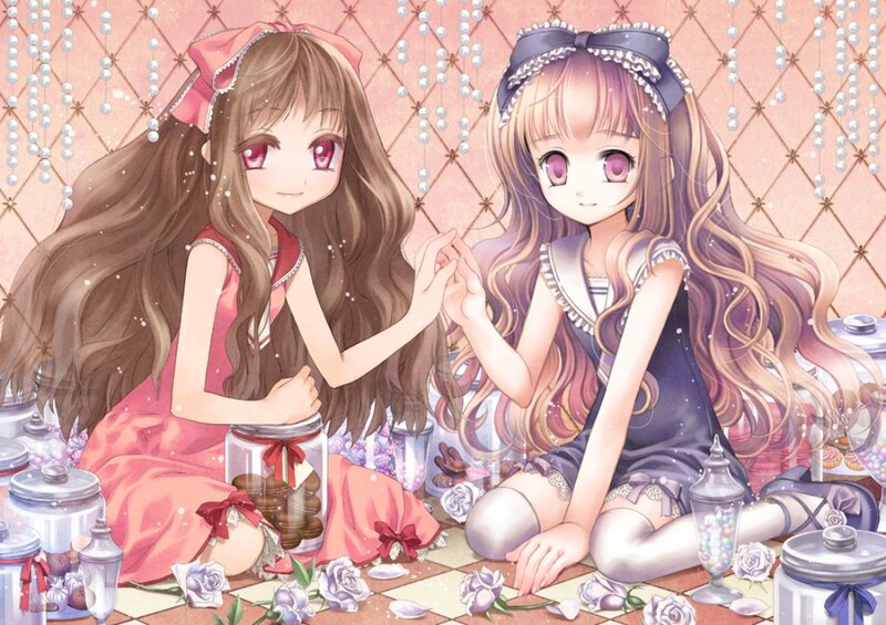 Two Girls Sitting on Floor — Pink, Sweet