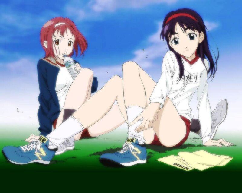 Two Girls Sitting on Grass — Blue